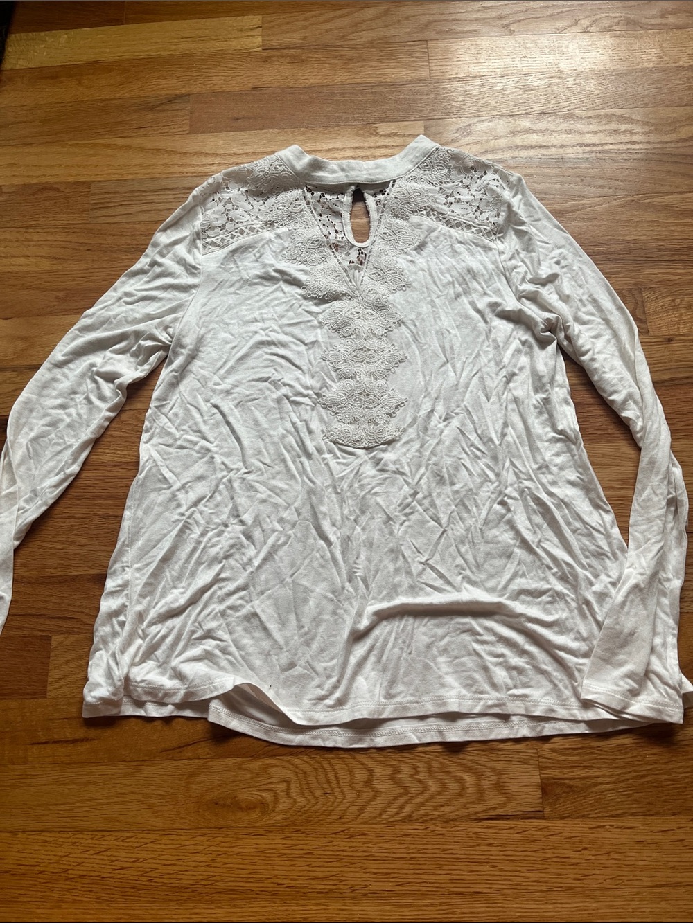 Women's Cream Long-Sleeve Lace Yoke Top